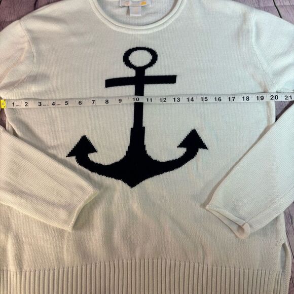 C & C California White Navy Anchor Nautical Beachy Americana Sweater Size M - Picture 9 of 11